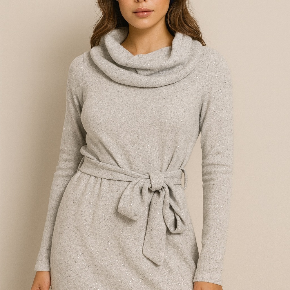 Elegant Gray Cowl Neck Dress